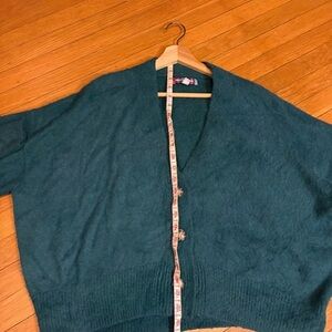 Urban Outfitters oversized Thea teal cropped fuzzy V neck cardigan Women